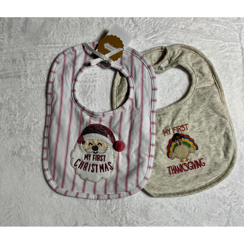 MudPie Holiday Bib Bundle – My First Christmas (NWT) + Thanksgiving (NWOT)